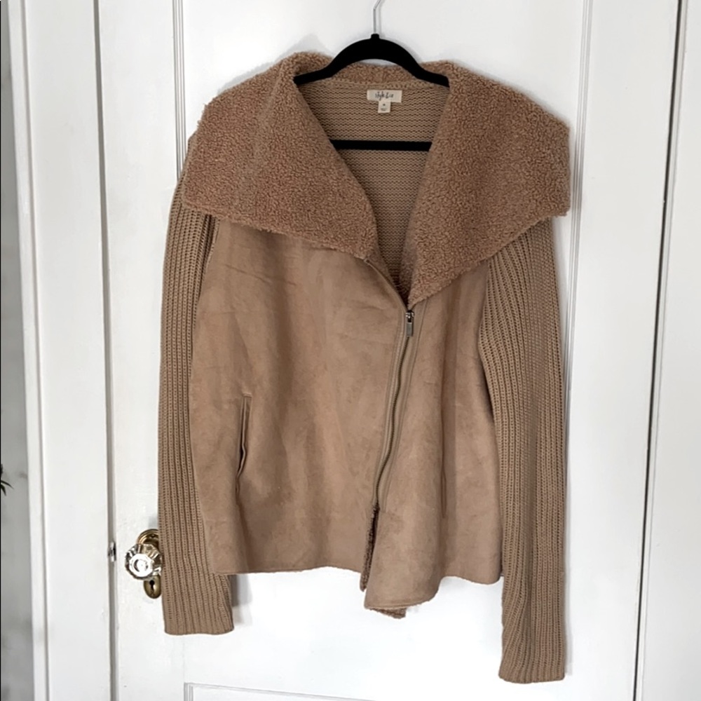 Teddy Bear Knit Suede Faux Leather Jacket